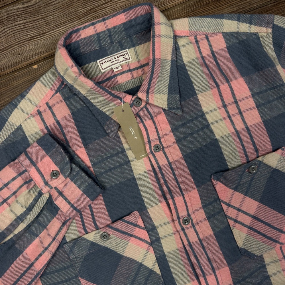 Wallace & Barnes Mens XL Heritage Flannel Workshirt Pink Blue Plaid BT352 New